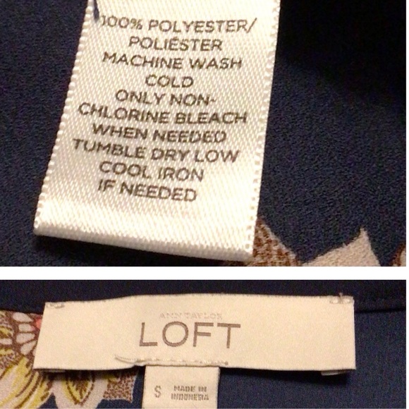 LOFT Navy Faraway Floral Split Neck Tunic Long Sleeve Roll Tab Pullover Small - Picture 15 of 16